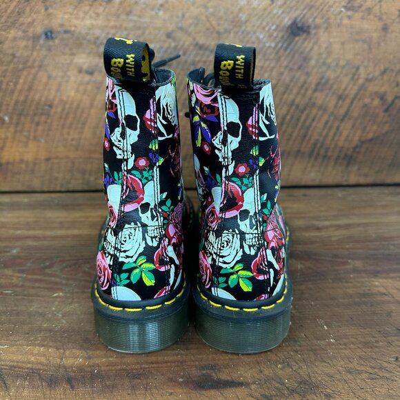 Dr.Marten's 1460 Pascal Rose Skull Lace Up Ankle Boots Women's Size 8 - Picture 3 of 11